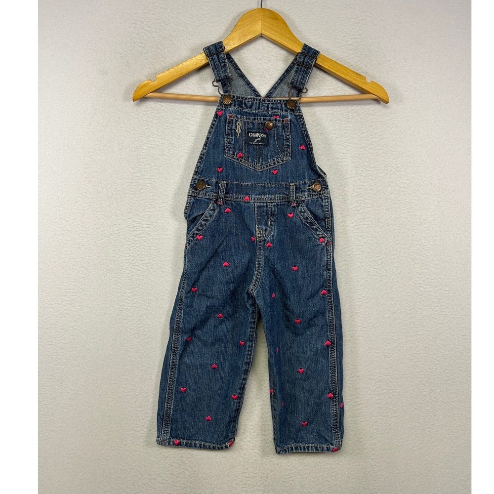Valentine Heart OshKosh B'gosh Toddler 2T Blue Pink Embroidered Denim Overalls